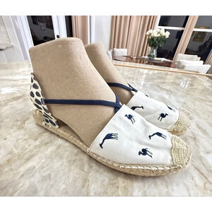Talbots White & Navy Animal Print Espadrilles Size 9 Giraffe spotted, zoo